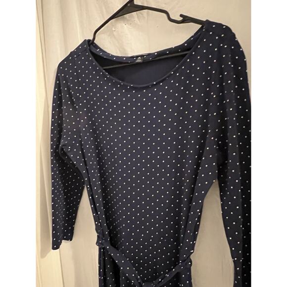 Lands End Navy White Polka Dot Belted Midi Sheath Dress Sz M 10/12 - Picture 3 of 5